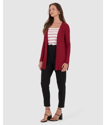 Cardigan Feminino Manga Longa Em Malha Canelada De Viscose