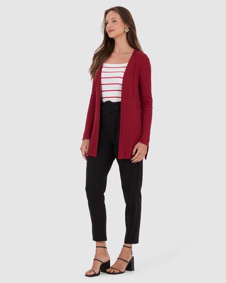 Cardigan Feminino Manga Longa Em Malha Canelada De Viscose