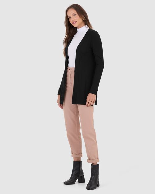 Cardigan Feminino Manga Longa Em Malha Canelada De Viscose