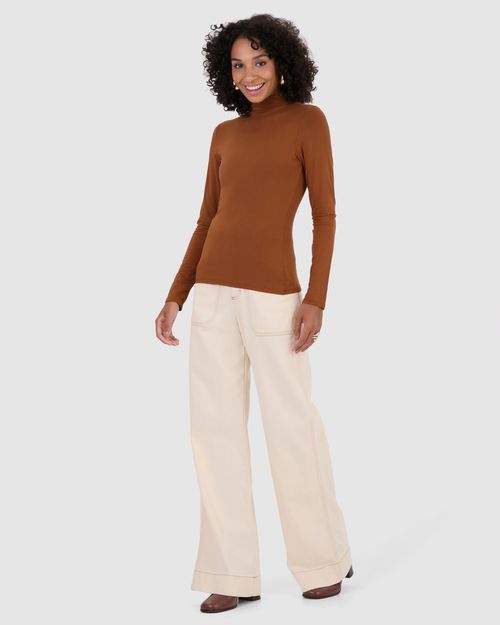 Blusa Básica Feminina Gola Alta Em Viscose Stretch