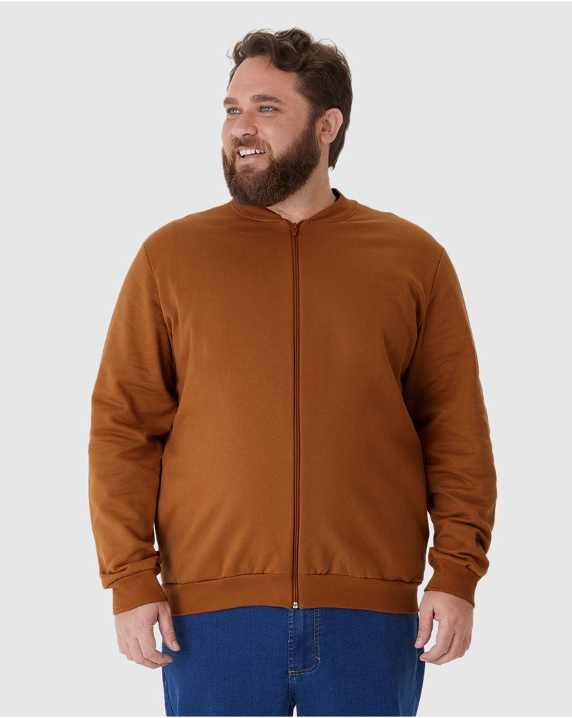 Jaqueta Básica Masculina Plus Size Com Zíper Em Moletom Flanelado