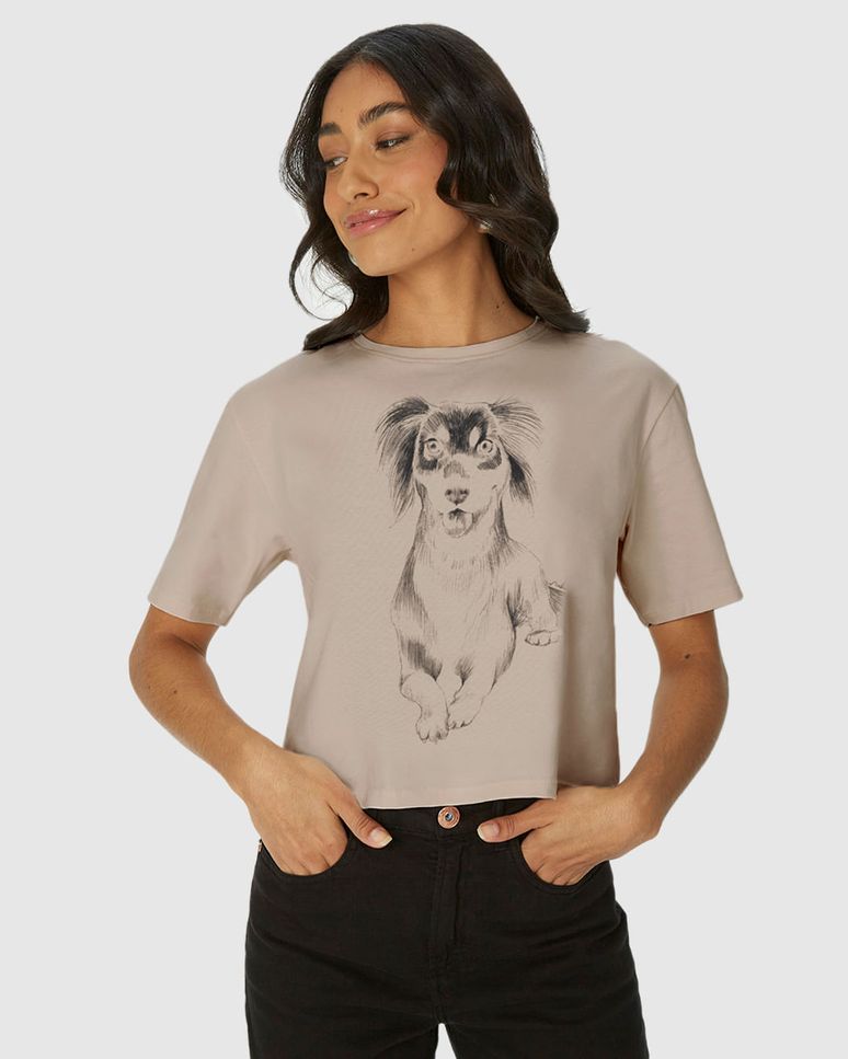 Camiseta Long Cropped Feminina Estampa Ilustrativa Em Algodão