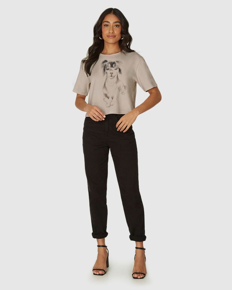 Camiseta Long Cropped Feminina Estampa Ilustrativa Em Algodão