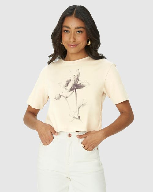 Camiseta Long Cropped Feminina Estampa Ilustrativa Em Algodão