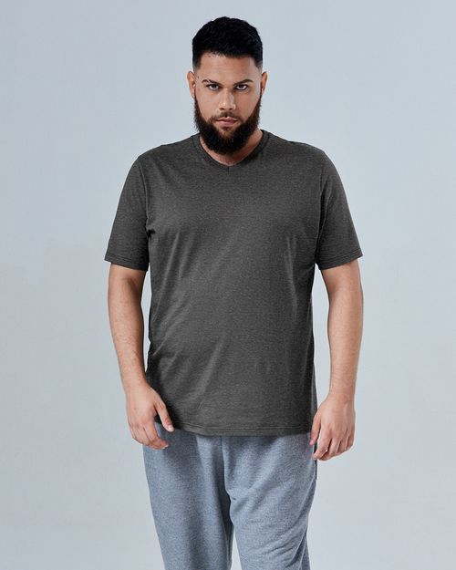 Camiseta Masculina Plus Size Gola V Tecnológica Anti Odor Em Mescla Algodão - BASICAMENTE