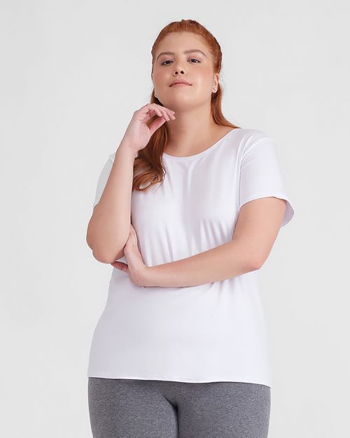 Camiseta Feminina Plus Size Gola V Tecnológica Modal - BASICAMENTE