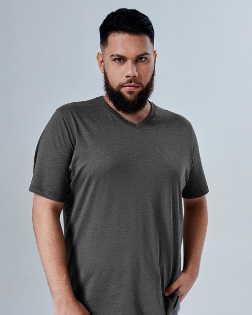 Camiseta Masculina Plus Size Gola V Tecnológica Anti Odor Em Mescla Algodão - BASICAMENTE
