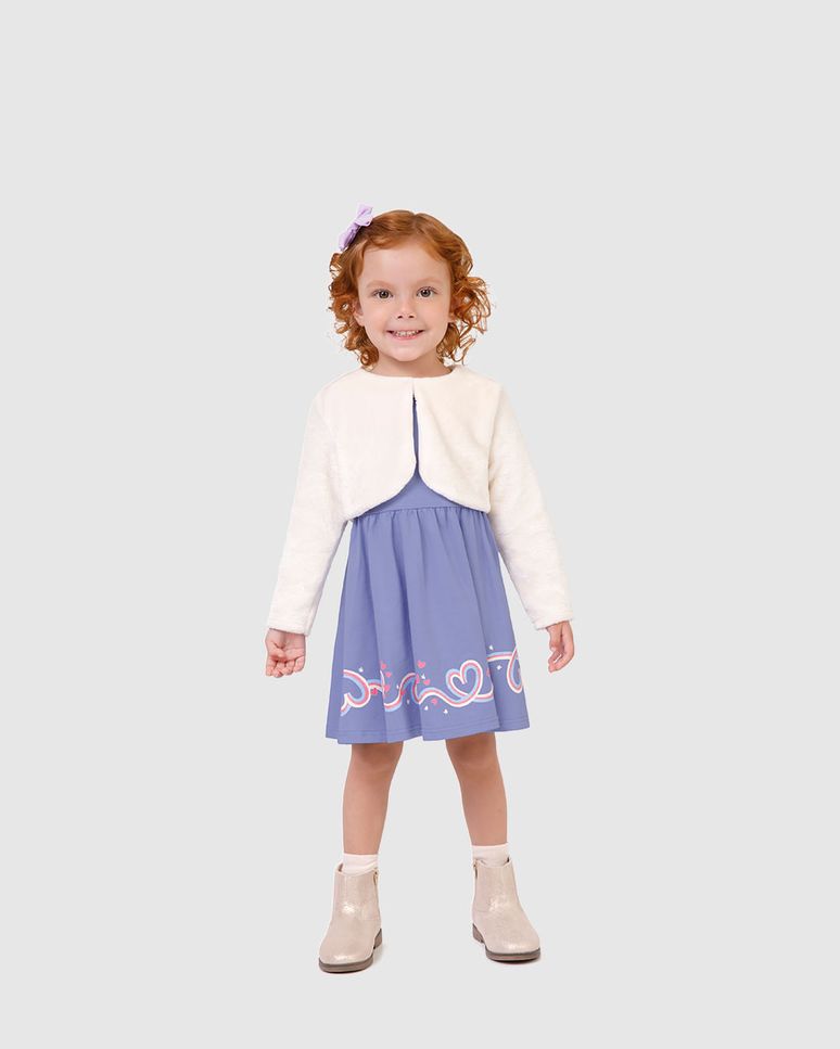 Conjunto Infantil Menina Casaco Pelúcia E Vestido Malwee Kids