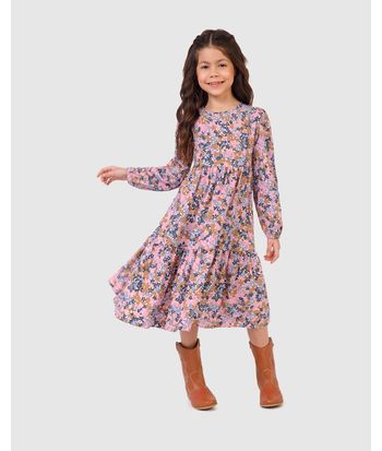 Vestido Infantil Marias Manga Longa Floral Em Viscose Malwee Kids