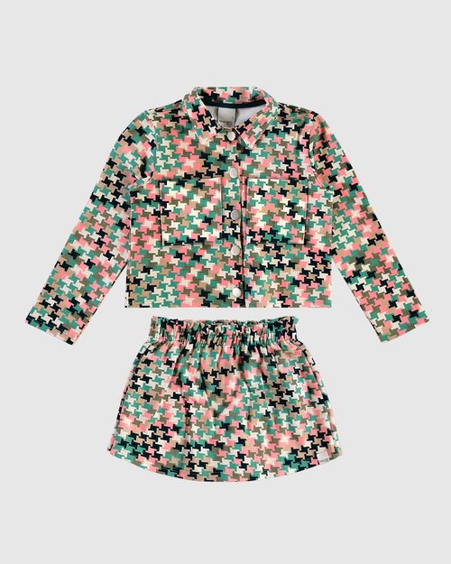 Conjunto Infantil Menina Camisa E Shorts Saia Em Moletom Stretch Malwee Kids