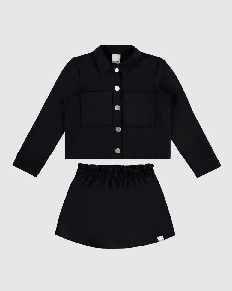 Conjunto Infantil Menina Camisa E Shorts Saia Em Moletom Stretch Malwee Kids