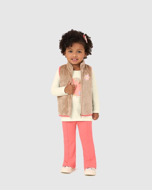 Conjunto Infantil Menina 3 Peças Colete + Blusa + Calça Flare Malwee Kids