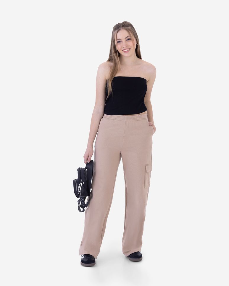 Calça Menina Wide Leg Cargo Em Moletom Flanelado Malwee Kids