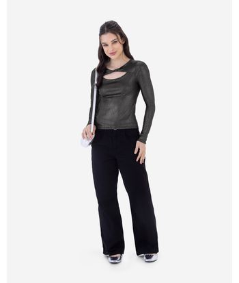 Blusa Menina Decote Com Torção Em Malha Canelada Brilho Malwee Kids