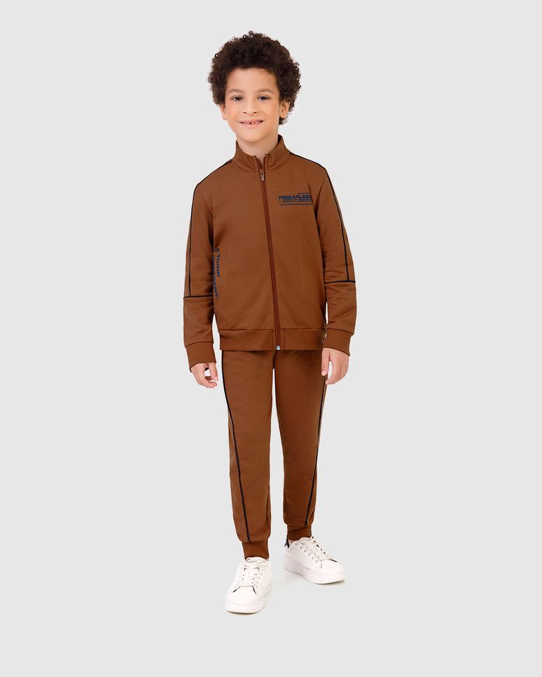 Conjunto Infantil Menino Jaqueta Gola Alta Em Moletom Flanelado Malwee Kids