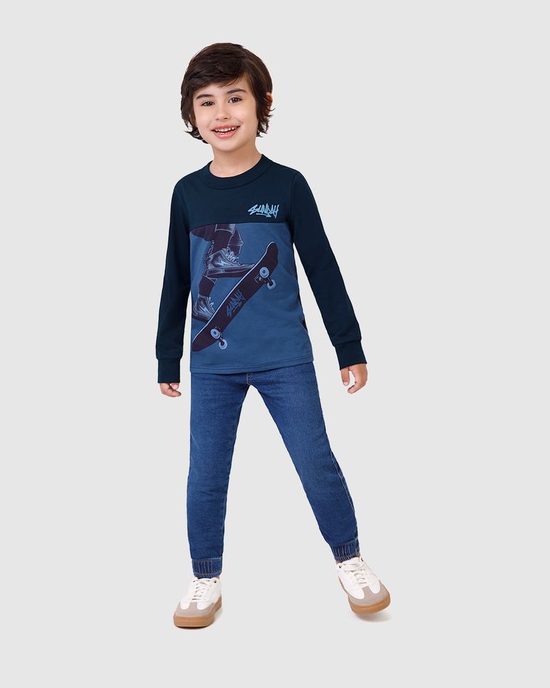 Camiseta Infantil Menino Manga Longa Estampa HD Em Algodão Malwee Kids