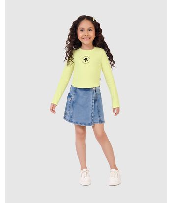 Blusa Infantil Menina Cropped Manga Longa Em Ribana Malwee Kids