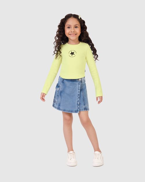 Blusa Infantil Menina Cropped Manga Longa Em Ribana Malwee Kids