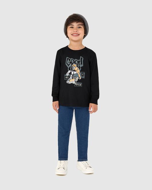 Camiseta Infantil Menino Manga Longa Good Day Em Algodão Malwee Kids
