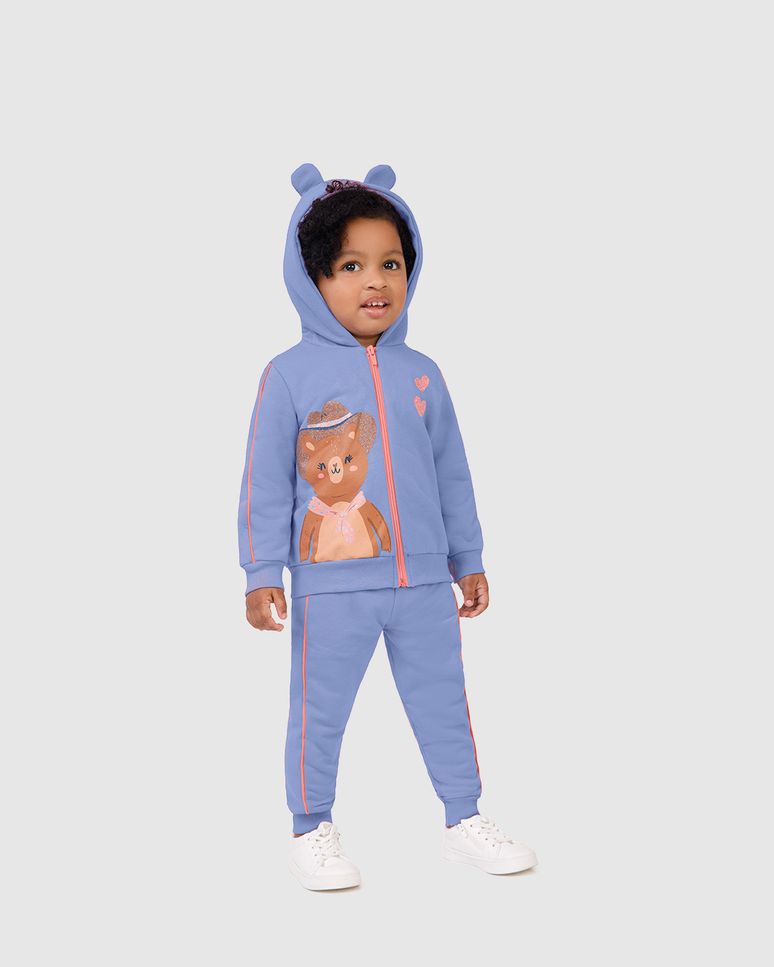 Conjunto Infantil Menina Jaqueta Estampa Com Glitter Em Moletom Malwee Kids