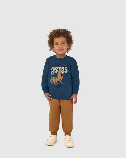 Conjunto Infantil Menino Blusão Estampa Frontal Em Moletom Malwee Kids