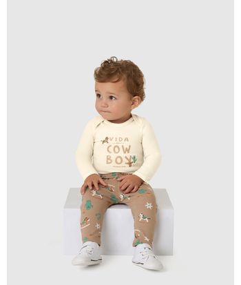 Conjunto Infantil Menino Body Manga Longa E Calça Em Algodão Malwee Kids