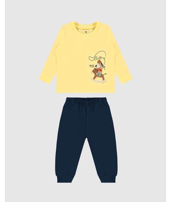 Conjunto Infantil Menino Camiseta Manga Longa E Calça Em Algodão Malwee Kids