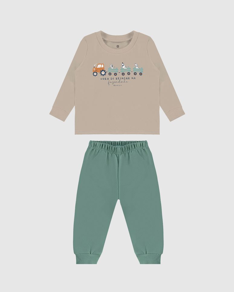 Conjunto Infantil Menino Camiseta Manga Longa E Calça Em Algodão Malwee Kids