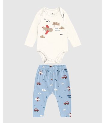 Conjunto Infantil Menino Body Manga Longa E Calça Em Algodão Malwee Kids