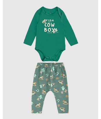 Conjunto Infantil Menino Body Manga Longa E Calça Em Algodão Malwee Kids
