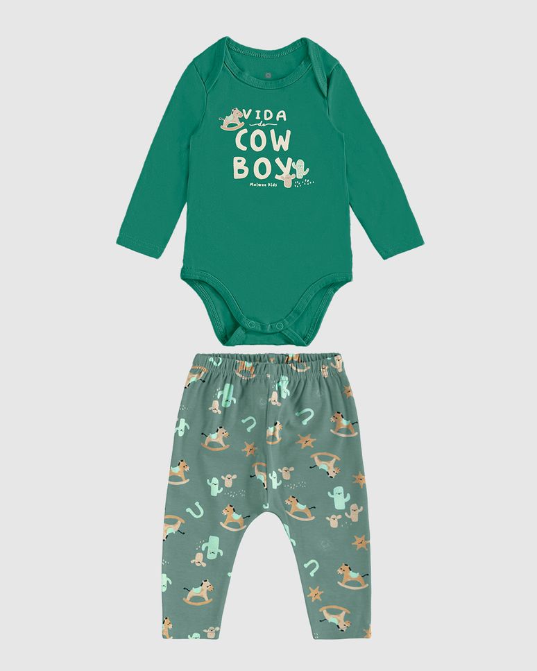 Conjunto Infantil Menino Body Manga Longa E Calça Em Algodão Malwee Kids