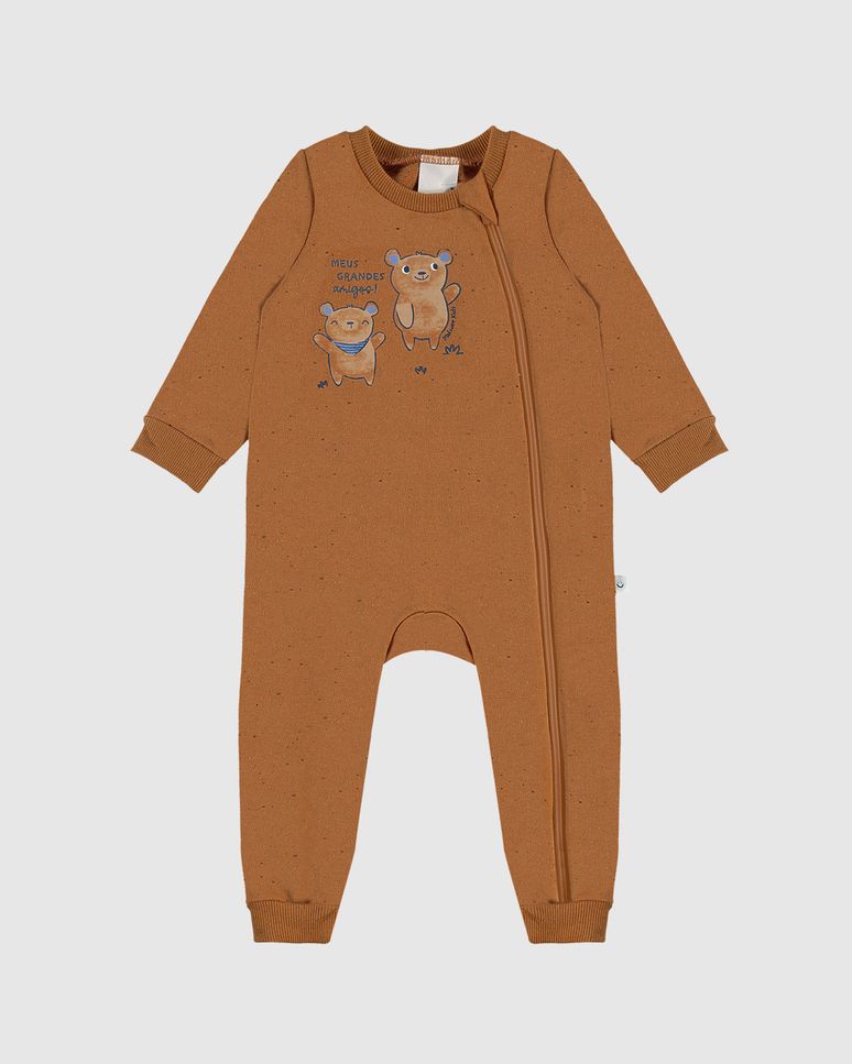 Macacão Infantil Menino Abertura Zíper Frontal Em Moletom Botonê Malwee Kids