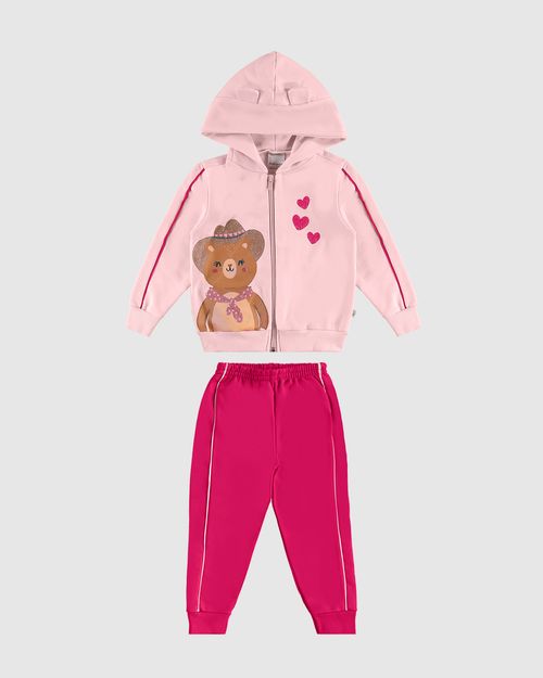 Conjunto Infantil Menina Jaqueta Estampa Com Glitter Em Moletom Malwee Kids