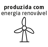 Texto acima: “Roupas produzidas com energia renovável.” Imagem de uma turbina elétrica.